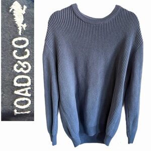 Toad & Co Organic Cotton Rib Knit Sweater Blue Medium Crewneck Pullover